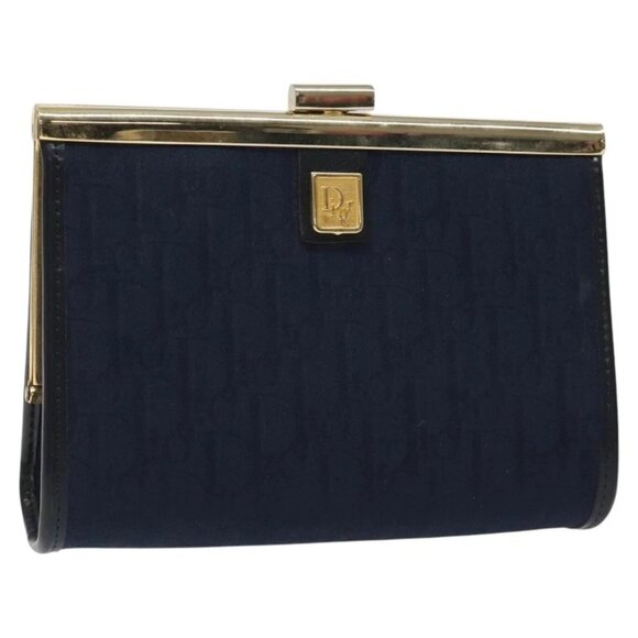 Christian Dior Trotter Canvas Pouch Navy Gold Auth - Picture 1 of 16